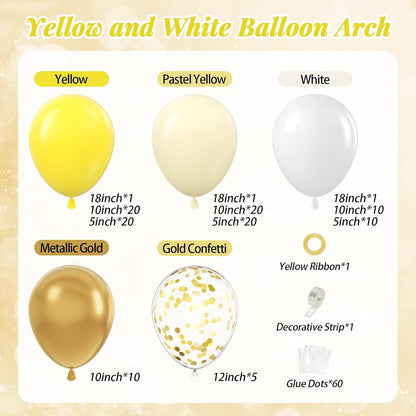 Yellow Bee Balloon Arch Kit with Gold Confetti Yellow and White Balloons | Wedding, Baby Shower, Birthday Decorations