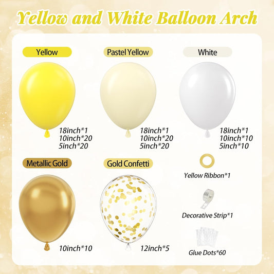 Yellow Bee Balloon Arch Kit with Gold Confetti Yellow and White Balloons | Wedding, Baby Shower, Birthday Decorations
