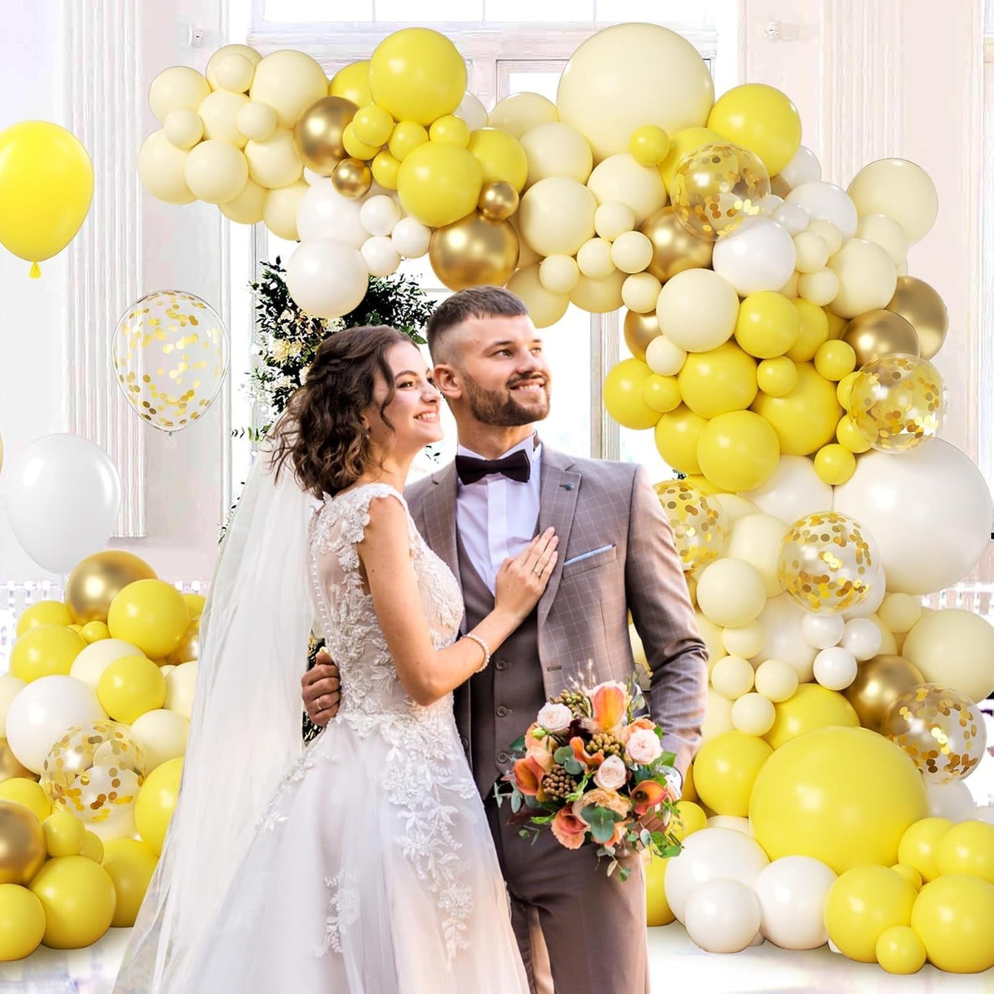 Yellow Bee Balloon Arch Kit with Gold Confetti Yellow and White Balloons | Wedding, Baby Shower, Birthday Decorations