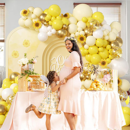 Yellow Bee Balloon Arch Kit with Gold Confetti Yellow and White Balloons | Wedding, Baby Shower, Birthday Decorations