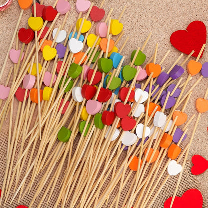 Yellow Love Heart Cocktail Picks, 4.7 Inch Long Bamboo Fancy Toothpicks for Appetizers, Decorative Mardi Gras Wedding Party Food Drinks Garnish Fruit Kabob Skewer Sticks 100 Counts -MSL441