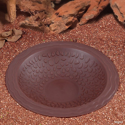 Turtle Bathing Pool Small for Reptiles & Amphibians - Resin Water Dish & Feeding Bowl with Gentle Slope - Safe for Turtles, Lizards, Frogs, Snakes (Reddish Brown)