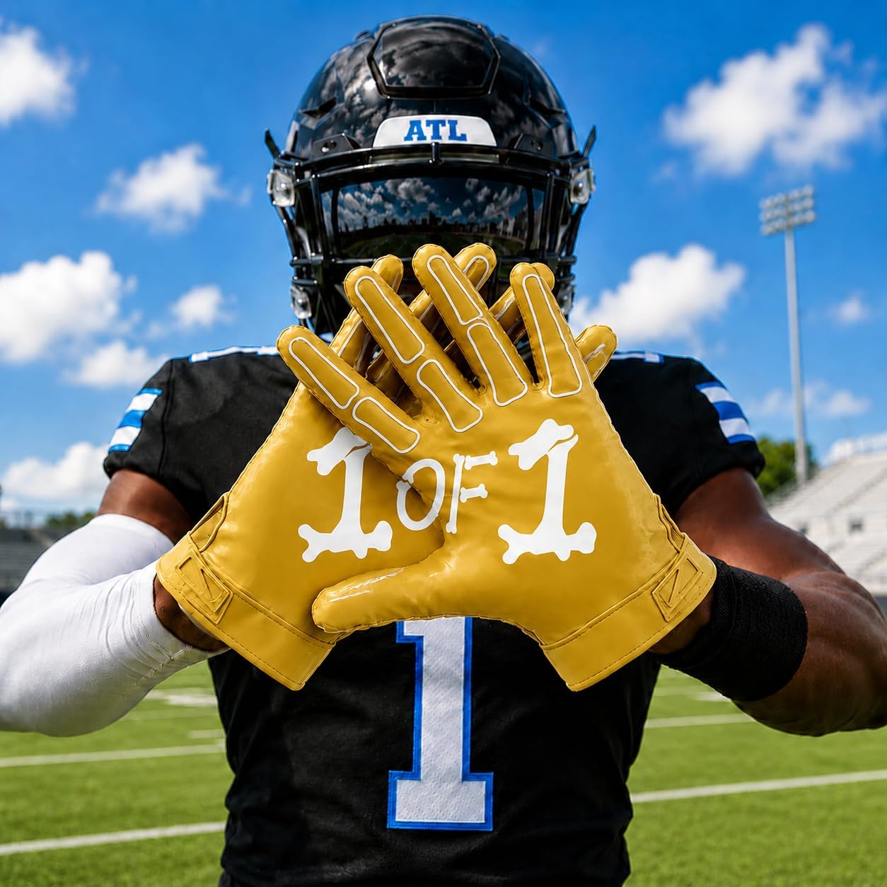 1 of 1 Bone Football Gloves – Elite Sticky Grip Wide Receiver Gloves for Youth & Adult – Ultra-Stick Palm, Breathable, All-Weather