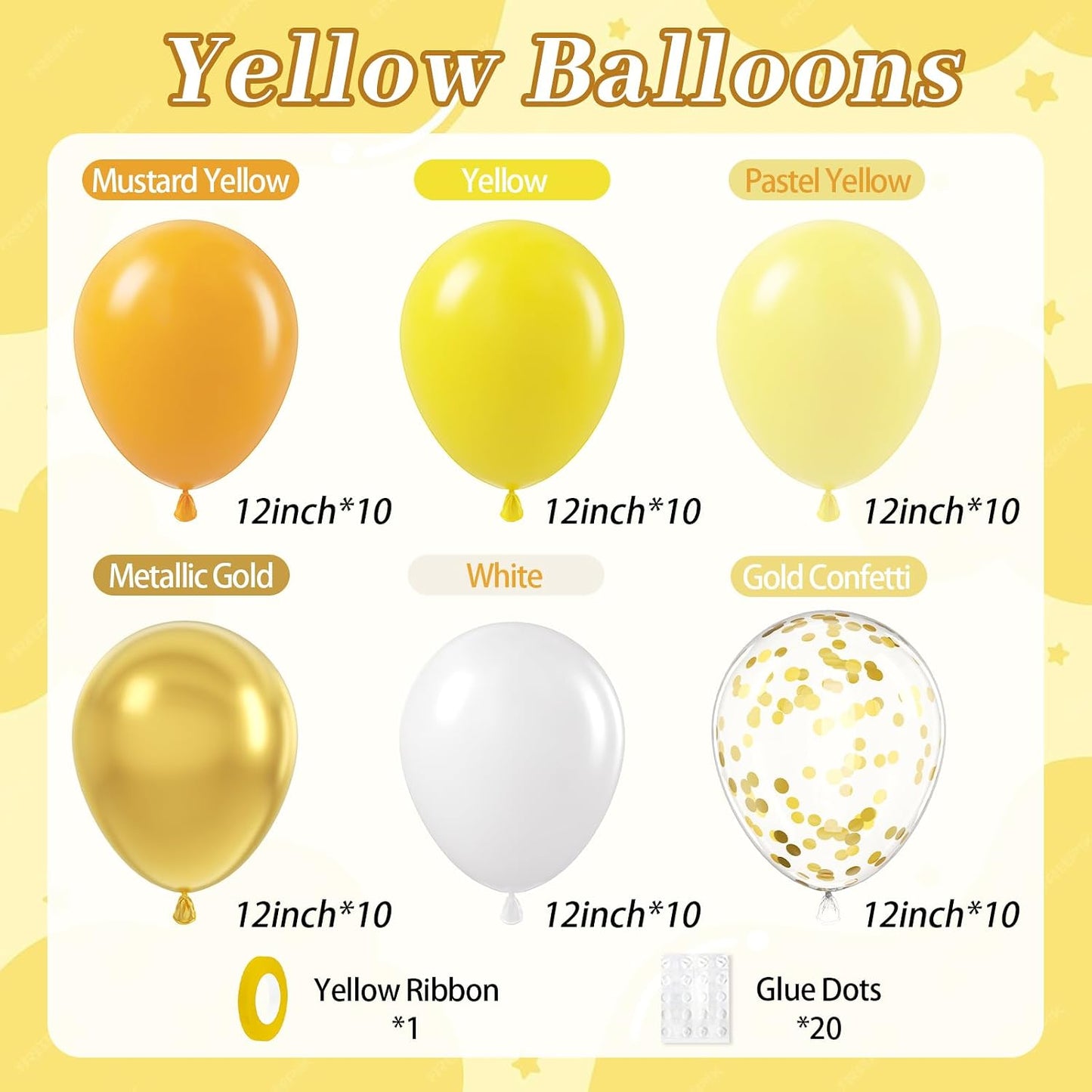 60pcs Yellow and White Balloons 12inch with Yellow White Gold Balloons | Bee, Sun, Baby Shower, Birthday Party Decorations