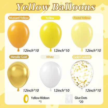 60pcs Yellow and White Balloons 12inch with Yellow White Gold Balloons | Bee, Sun, Baby Shower, Birthday Party Decorations