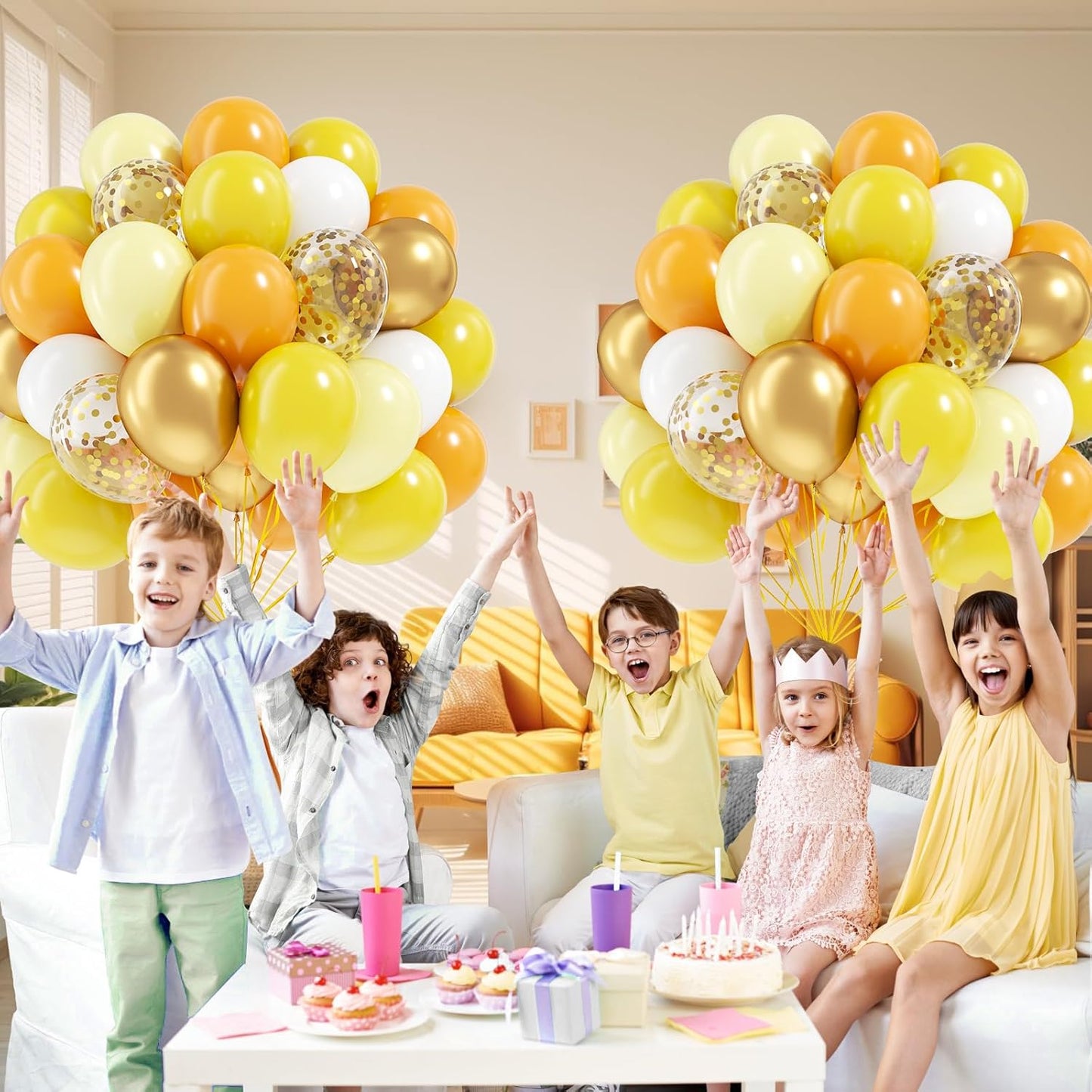 60pcs Yellow and White Balloons 12inch with Yellow White Gold Balloons | Bee, Sun, Baby Shower, Birthday Party Decorations