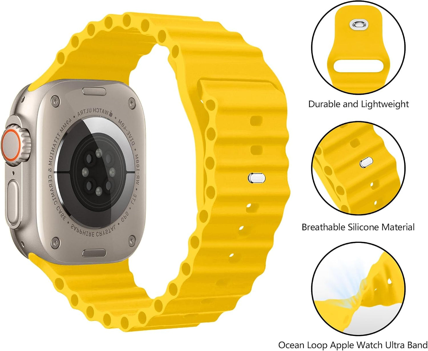 Ocean Band Compatible with Apple Watch Ultra Band 49mm 46mm 45mm 44mm 42mm for Men Women, Sport Wristband Adjustable Silicone Strap for Apple Watch Ultra 3/2/1 iWatch Series 11 10 9 8 7 6 5 4 3 2 1 SE