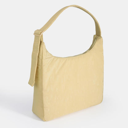 Nylon Shoulder Bag - Adjustable Quilted Strap, Structured Slouchy Design with Interior Zip Pocket