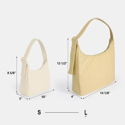 Nylon Shoulder Bag - Adjustable Quilted Strap, Structured Slouchy Design with Interior Zip Pocket