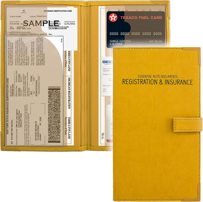 Registration and Insurance Card Holder - Car Organizer - Yellow | Vehicle Glove Box Document Organizer, Auto Essential Paperwork Holder for Contact Information Cards, Interior Car Accessories