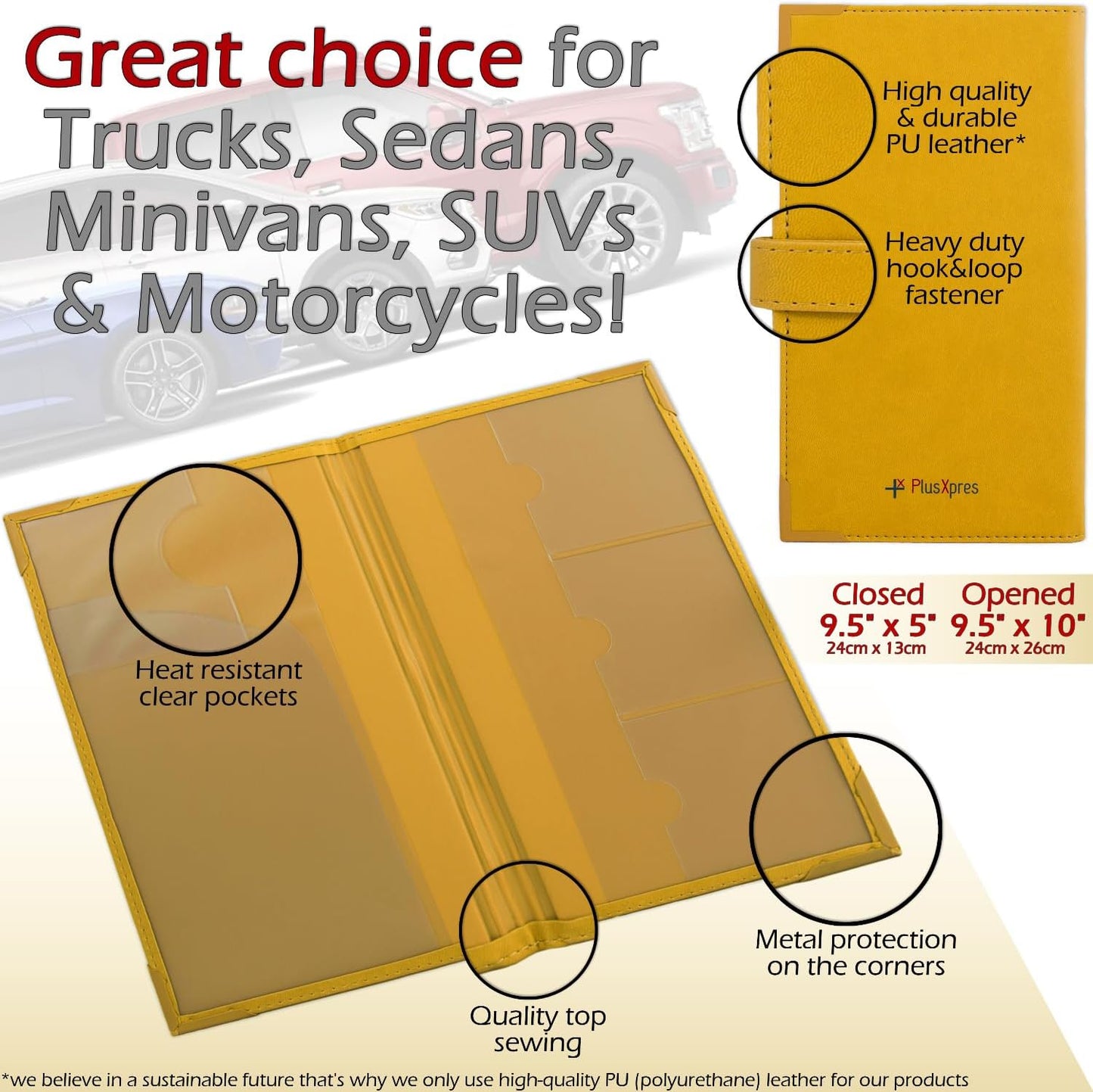 Registration and Insurance Card Holder - Car Organizer - Yellow | Vehicle Glove Box Document Organizer, Auto Essential Paperwork Holder for Contact Information Cards, Interior Car Accessories