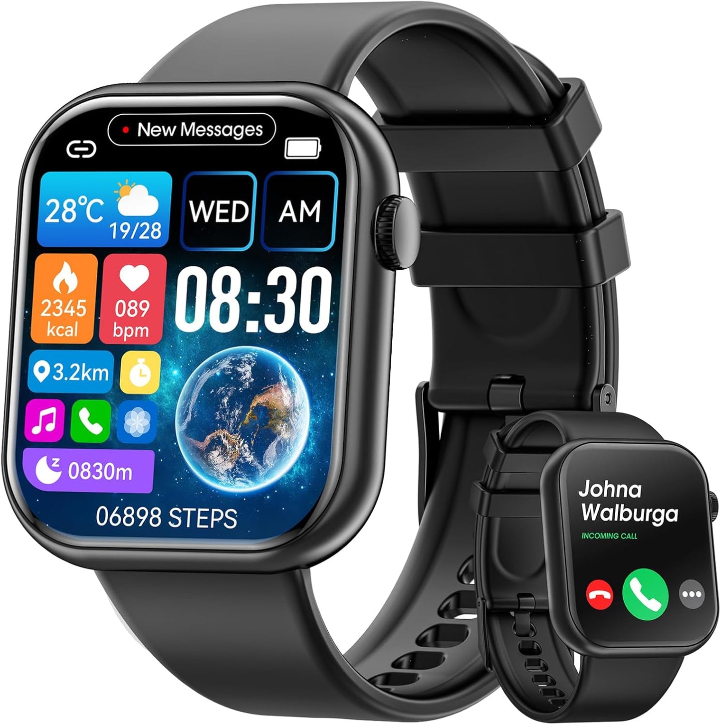 Smart Watch (Answer/Make Call) 1.85inch Fitness Tracker, DIY Dials/Pedometer/Calories/Multiple Sport Modes/Voice Assistant, Smart Watches for Men Women Android iOS Phones