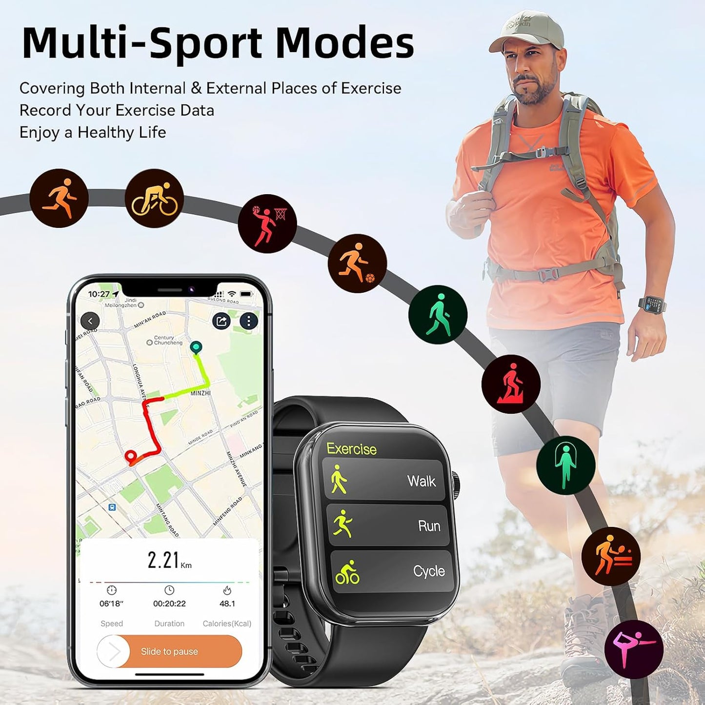 Smart Watch (Answer/Make Call) 1.85inch Fitness Tracker, DIY Dials/Pedometer/Calories/Multiple Sport Modes/Voice Assistant, Smart Watches for Men Women Android iOS Phones
