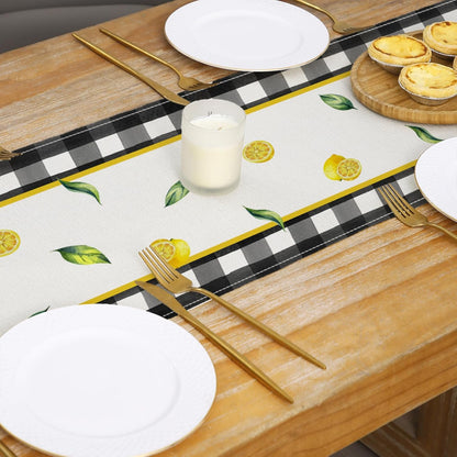 Buffalo Plaid Lemon Vase Table Runner 13x72 Inch Yellow Summer Flowers Kitchen Dinning Table Decoration for Indoor Outdoor Home Party Décor
