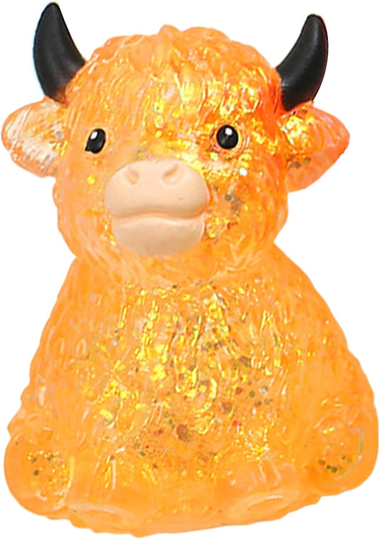 Glitter Highland Cow Squishy Fidget Toy - Slow Rising, Soft Squeeze Toy for Sensory Play and Stress Relief (Yellow)