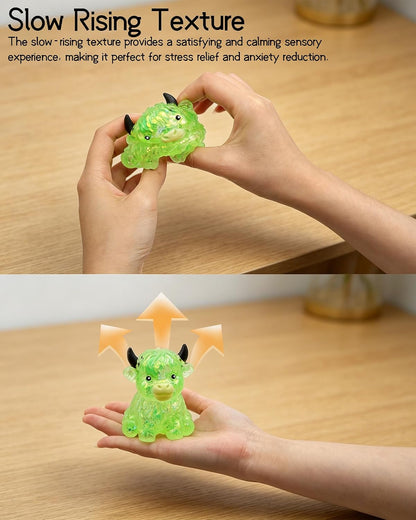 Glitter Highland Cow Squishy Fidget Toy - Slow Rising, Soft Squeeze Toy for Sensory Play and Stress Relief (Yellow)