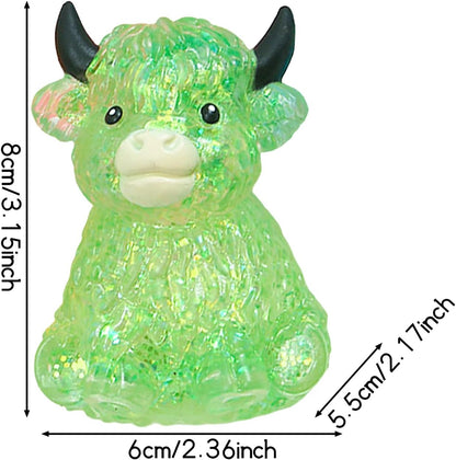 Glitter Highland Cow Squishy Fidget Toy - Slow Rising, Soft Squeeze Toy for Sensory Play and Stress Relief (Yellow)