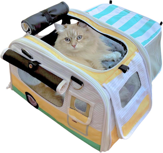 Soft-Sided Airline Approved Cat Carrier with Expandable Hideaway | Escape-Proof SBS Self-Locking Zippers | 22 lb Capacity | Vet Approved | Top & Side Entry | 17×11×11 in
