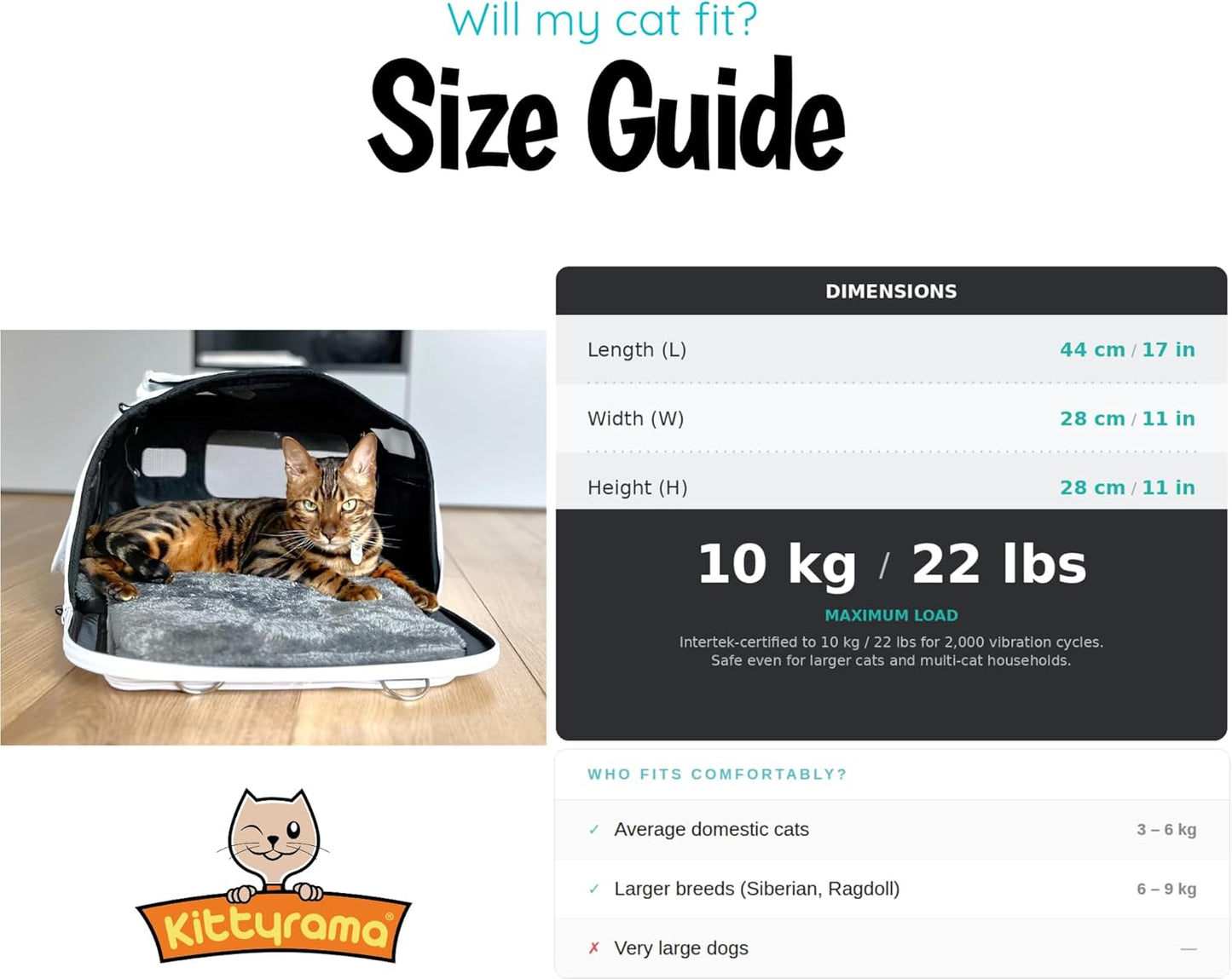 Soft-Sided Airline Approved Cat Carrier with Expandable Hideaway | Escape-Proof SBS Self-Locking Zippers | 22 lb Capacity | Vet Approved | Top & Side Entry | 17×11×11 in