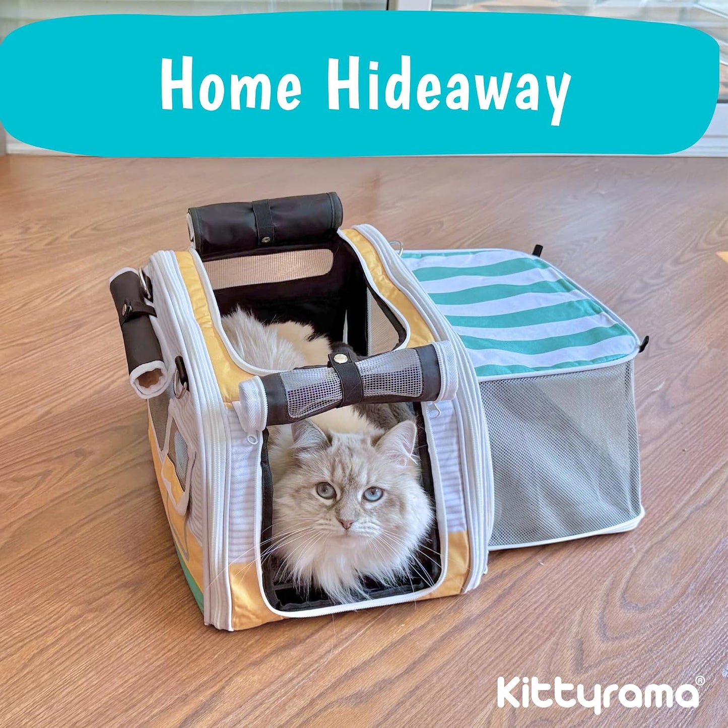 Soft-Sided Airline Approved Cat Carrier with Expandable Hideaway | Escape-Proof SBS Self-Locking Zippers | 22 lb Capacity | Vet Approved | Top & Side Entry | 17×11×11 in