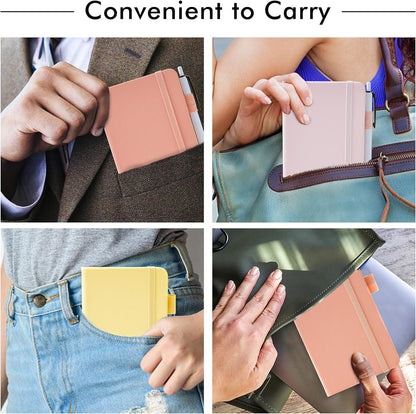 3 Pack Pocket Small Notebook Journals, Mini Cute Hardcover College Ruled Notepad Women Office Supplies, with 3 Black Pens, 3.5”x 5.5”, A6, Pastel Colors, Light Yellow, Light Pink, Pale Orange