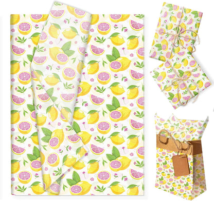50 Sheet Lemon Pattern Tissue Paper, Summer Fruit Gift Wrapping Papers with Yellow Pink Lemon Designs on White Background for Bouquet Wrapping,Candy Bag Fillers,Birthday Party,Baby Shower,20 x 14 Inch