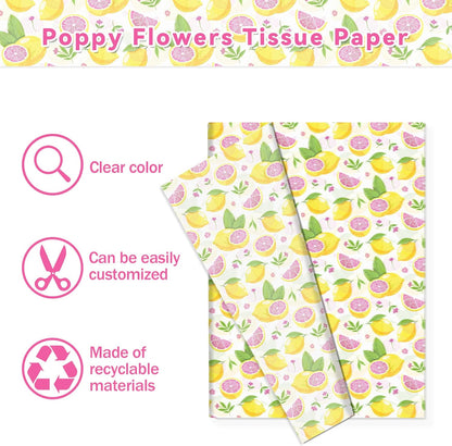 50 Sheet Lemon Pattern Tissue Paper, Summer Fruit Gift Wrapping Papers with Yellow Pink Lemon Designs on White Background for Bouquet Wrapping,Candy Bag Fillers,Birthday Party,Baby Shower,20 x 14 Inch