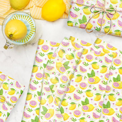 50 Sheet Lemon Pattern Tissue Paper, Summer Fruit Gift Wrapping Papers with Yellow Pink Lemon Designs on White Background for Bouquet Wrapping,Candy Bag Fillers,Birthday Party,Baby Shower,20 x 14 Inch