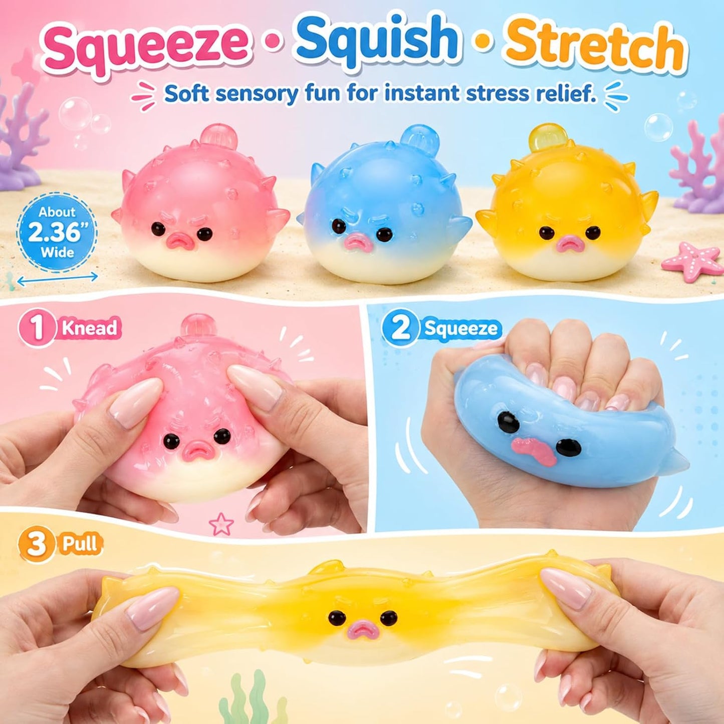 Pufferfish Squishy Toy, Cute Animal Squishies, Ultra Soft Marshmallow Like Squeeze Toy, Stress Relief Squishy Fidget for Adults