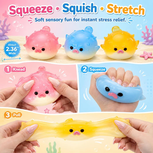 Pufferfish Squishy Toy, Cute Animal Squishies, Ultra Soft Marshmallow Like Squeeze Toy, Stress Relief Squishy Fidget for Adults