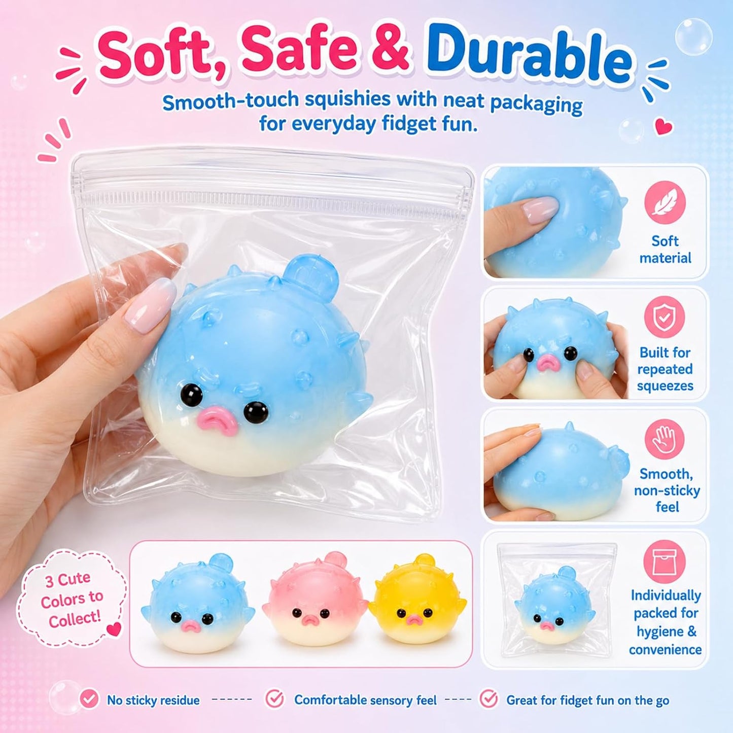 Pufferfish Squishy Toy, Cute Animal Squishies, Ultra Soft Marshmallow Like Squeeze Toy, Stress Relief Squishy Fidget for Adults