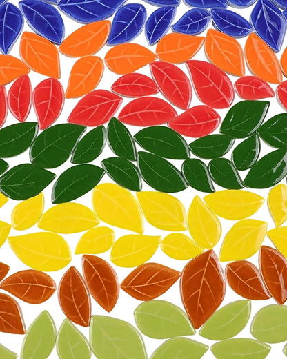 200g Mixed Sizes Leaves Mosaic Tiles for Craft Bulk, Small Ceramic DIY Stepping Stone Kit, Glazed Porcelain Tiles for Coasters Lamp Bathroom Decorations (Green)