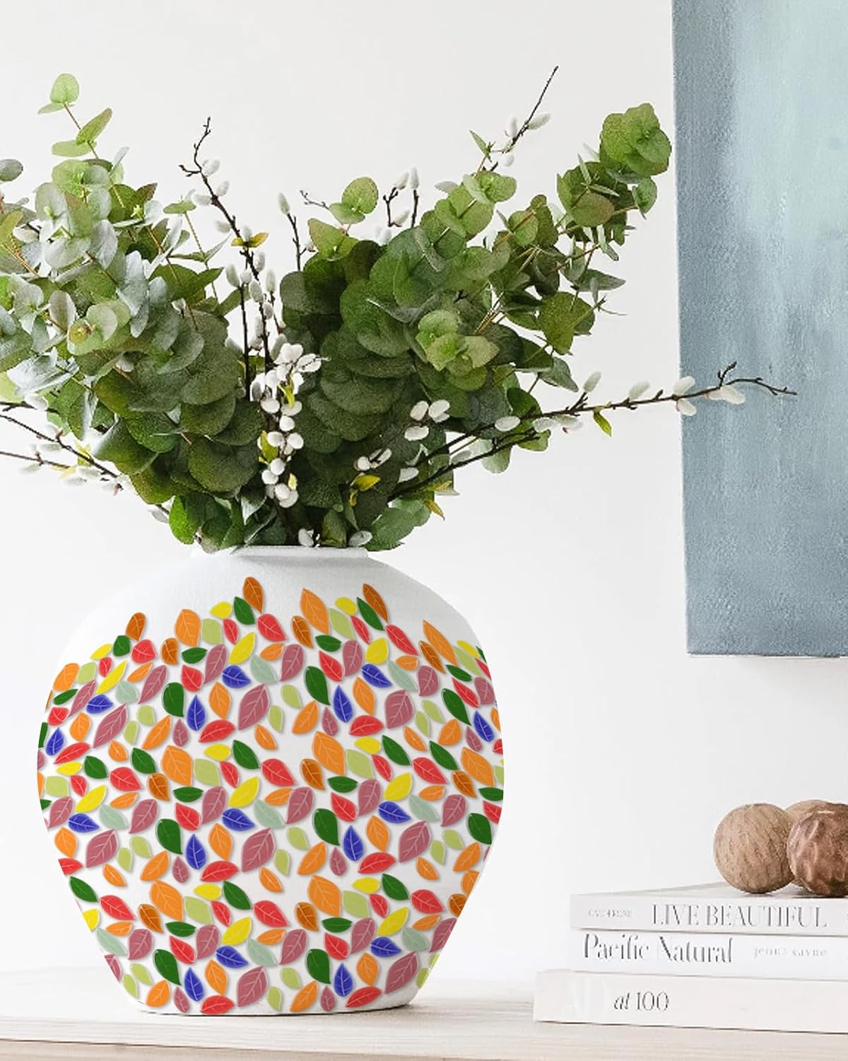 200g Mixed Sizes Leaves Mosaic Tiles for Craft Bulk, Small Ceramic DIY Stepping Stone Kit, Glazed Porcelain Tiles for Coasters Lamp Bathroom Decorations (Green)