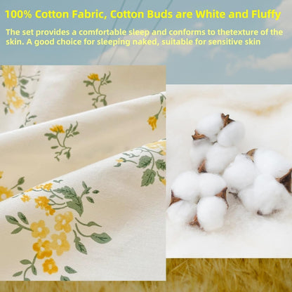 3Pieces Duvet Cover King Size- 100% Cotton Comfort Duvet Cover Set,a Duvet Cover,2 Pillowcase Home Bedding with Zipper Closure for All Season (King (U.S. Standard), Cream Yellow)