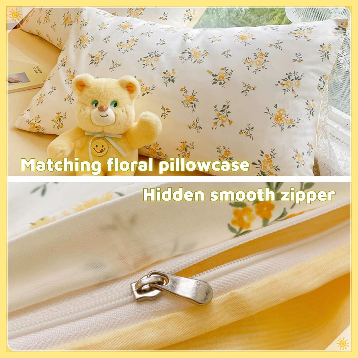 3Pieces Duvet Cover King Size- 100% Cotton Comfort Duvet Cover Set,a Duvet Cover,2 Pillowcase Home Bedding with Zipper Closure for All Season (King (U.S. Standard), Cream Yellow)