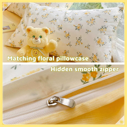 3Pieces Duvet Cover King Size- 100% Cotton Comfort Duvet Cover Set,a Duvet Cover,2 Pillowcase Home Bedding with Zipper Closure for All Season (King (U.S. Standard), Cream Yellow)