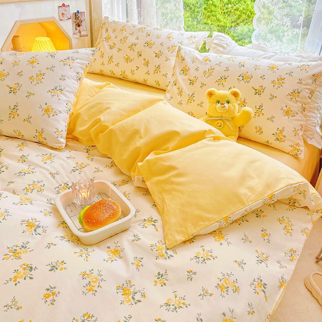3Pieces Duvet Cover King Size- 100% Cotton Comfort Duvet Cover Set,a Duvet Cover,2 Pillowcase Home Bedding with Zipper Closure for All Season (King (U.S. Standard), Cream Yellow)