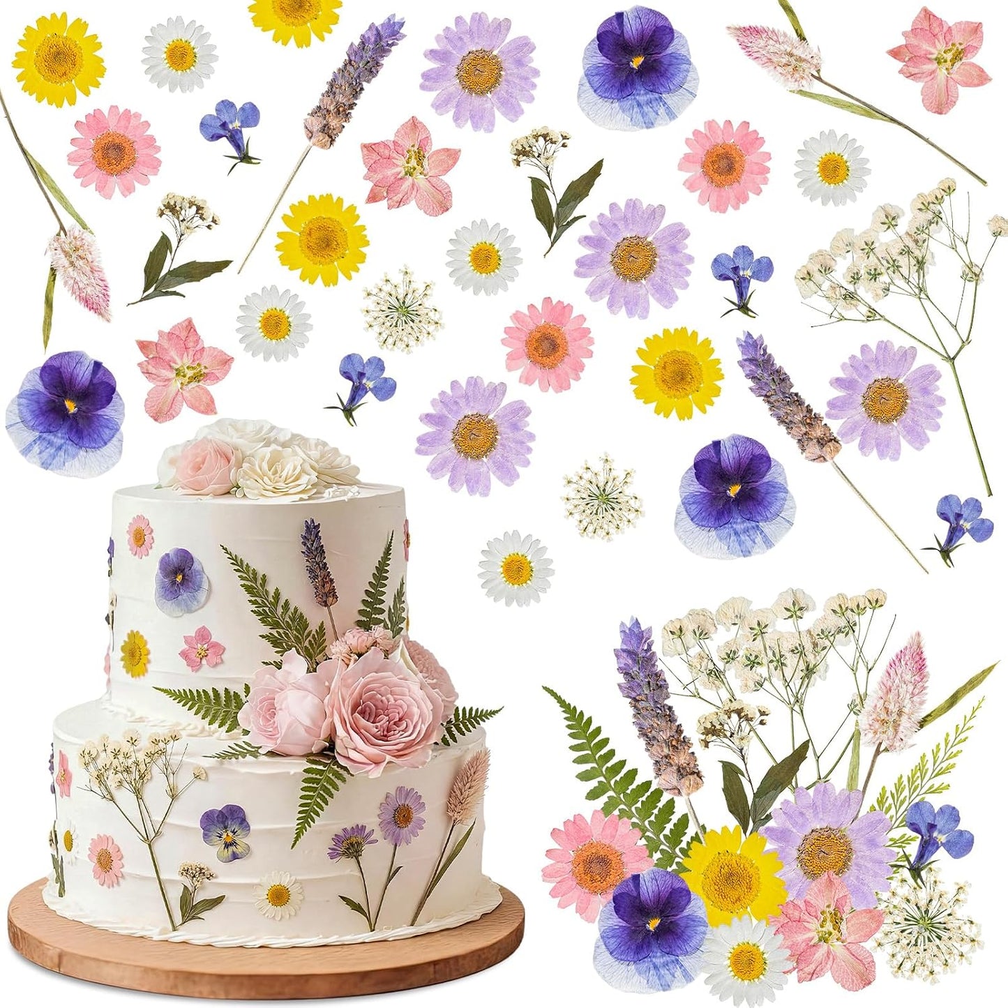 96 Pcs Natural Dried Pressed Flowers for Cake Topper Decorating Cupcake Toppers Cocktails Resin Jewelry Candle Soap Making DIY Art Crafts