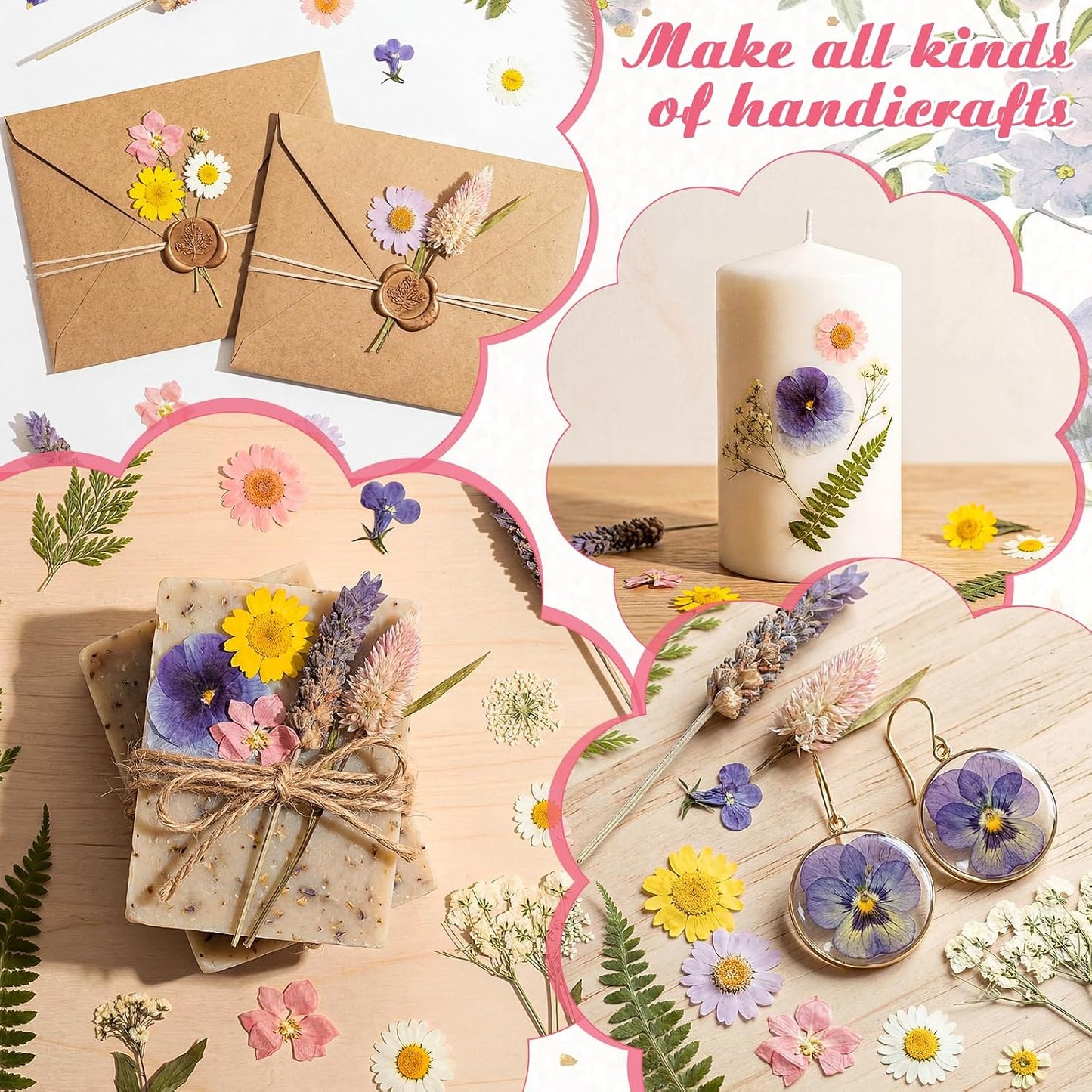 96 Pcs Natural Dried Pressed Flowers for Cake Topper Decorating Cupcake Toppers Cocktails Resin Jewelry Candle Soap Making DIY Art Crafts