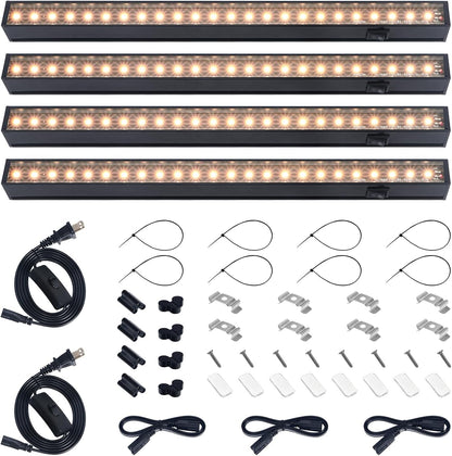 Grow Lights for Indoor Plants, Full Spectrum Sunlight, Black Cover LED Grow Light Bulbs, T5 Grow Light Strip, 1ft Plant Light for Indoor Plants Growing, 3 Mounting Modes, Yellow, 4 Packs