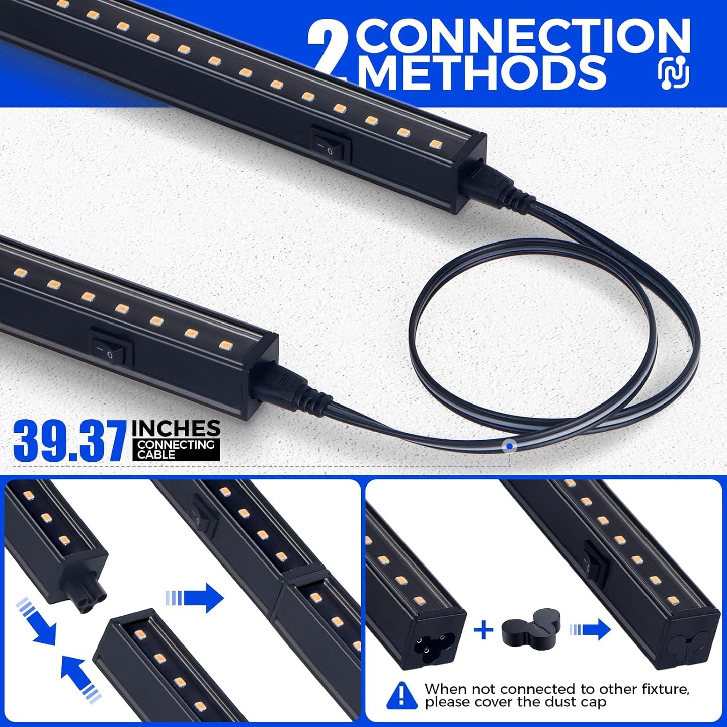 Grow Lights for Indoor Plants, Full Spectrum Sunlight, Black Cover LED Grow Light Bulbs, T5 Grow Light Strip, 1ft Plant Light for Indoor Plants Growing, 3 Mounting Modes, Yellow, 4 Packs