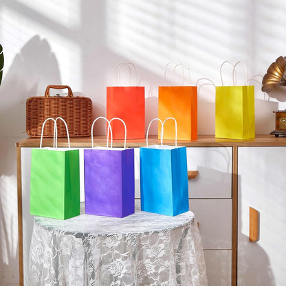 12-Pack Yellow Gift Bags with Handles, 8 Inch Recyclable Paper Goodie Bags for Party Favors, Easter, Birthdays, Baby Showers