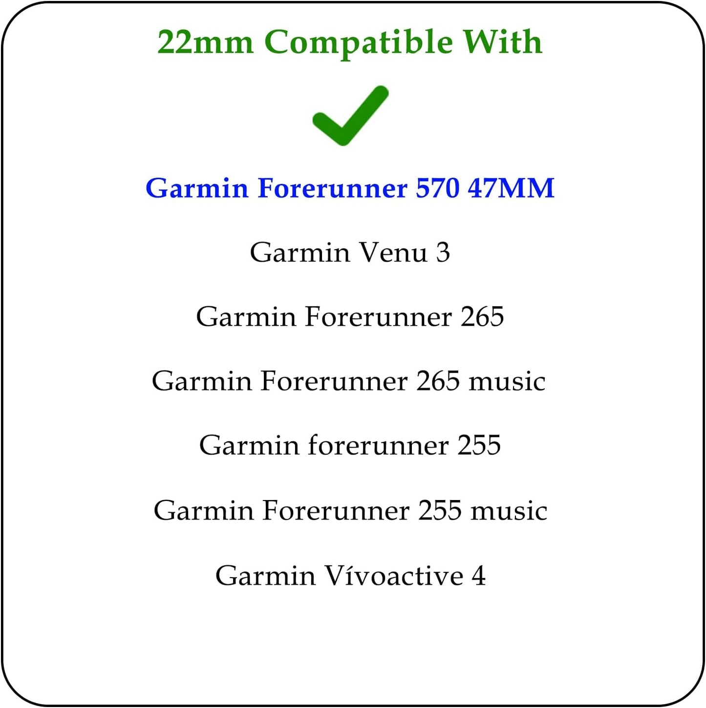 Watch Band Compatible with Garmin Forerunner 570 47mm, 22mm Width Soft Silicone Replacement Straps Wristbands Fit for Garmin Venu 4 45mm/Venu 3/Forerunner 265/255 Smartwatch for Women Men