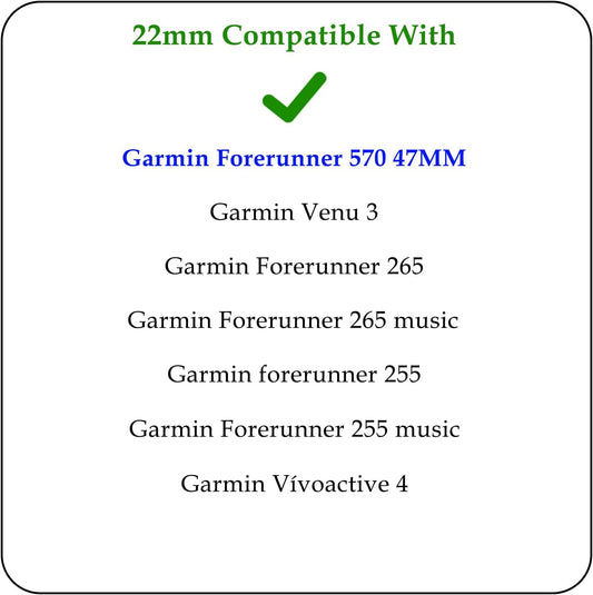 Watch Band Compatible with Garmin Forerunner 570 47mm, 22mm Width Soft Silicone Replacement Straps Wristbands Fit for Garmin Venu 4 45mm/Venu 3/Forerunner 265/255 Smartwatch for Women Men