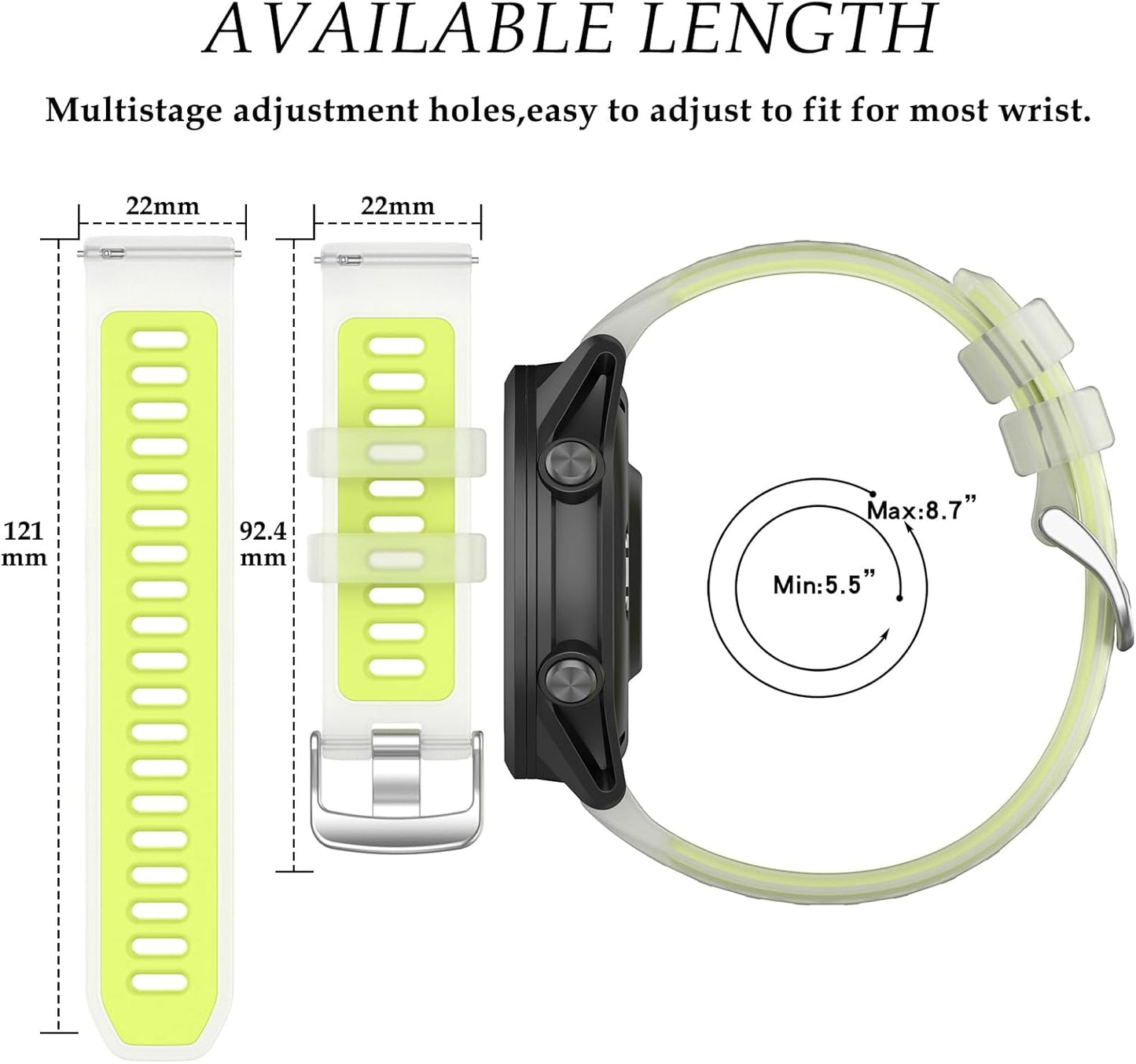 Watch Band Compatible with Garmin Forerunner 570 47mm, 22mm Width Soft Silicone Replacement Straps Wristbands Fit for Garmin Venu 4 45mm/Venu 3/Forerunner 265/255 Smartwatch for Women Men