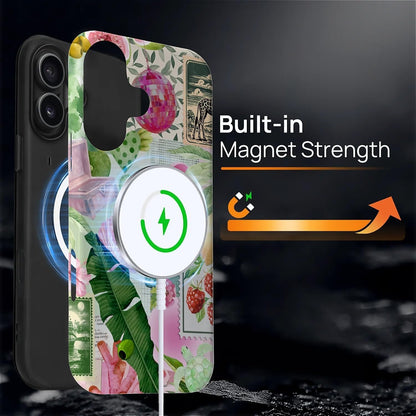 Case Compatible with iPhone 16 [Compatible with MagSafe] Hybrid 2-Layer Hard Shell Protection Case, Shockproof Protective Magnetic Cover, Pink Green Lemon Raspberry Collage