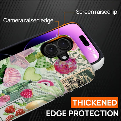 Case Compatible with iPhone 16 [Compatible with MagSafe] Hybrid 2-Layer Hard Shell Protection Case, Shockproof Protective Magnetic Cover, Pink Green Lemon Raspberry Collage