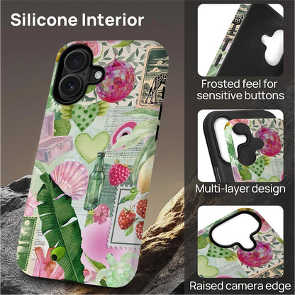 Case Compatible with iPhone 16 [Compatible with MagSafe] Hybrid 2-Layer Hard Shell Protection Case, Shockproof Protective Magnetic Cover, Pink Green Lemon Raspberry Collage