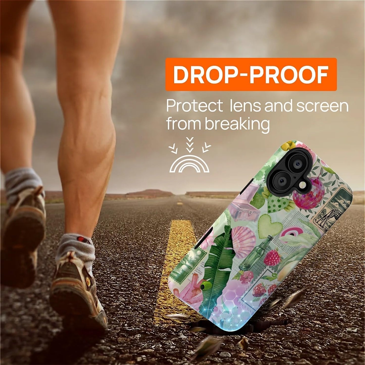 Case Compatible with iPhone 16 [Compatible with MagSafe] Hybrid 2-Layer Hard Shell Protection Case, Shockproof Protective Magnetic Cover, Pink Green Lemon Raspberry Collage