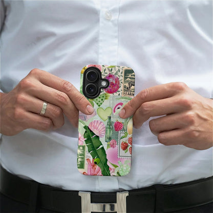 Case Compatible with iPhone 16 [Compatible with MagSafe] Hybrid 2-Layer Hard Shell Protection Case, Shockproof Protective Magnetic Cover, Pink Green Lemon Raspberry Collage